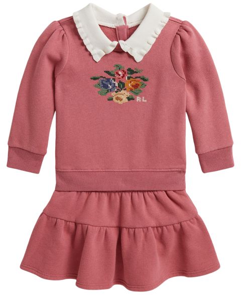 Детский комплект Polo Ralph Lauren для девочки: флисовый цветочный свитшот и юбка, цвет: Холщовый розовый