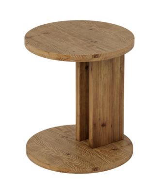 Modern Solid Wood End Table with C Shaped Space Saving Design