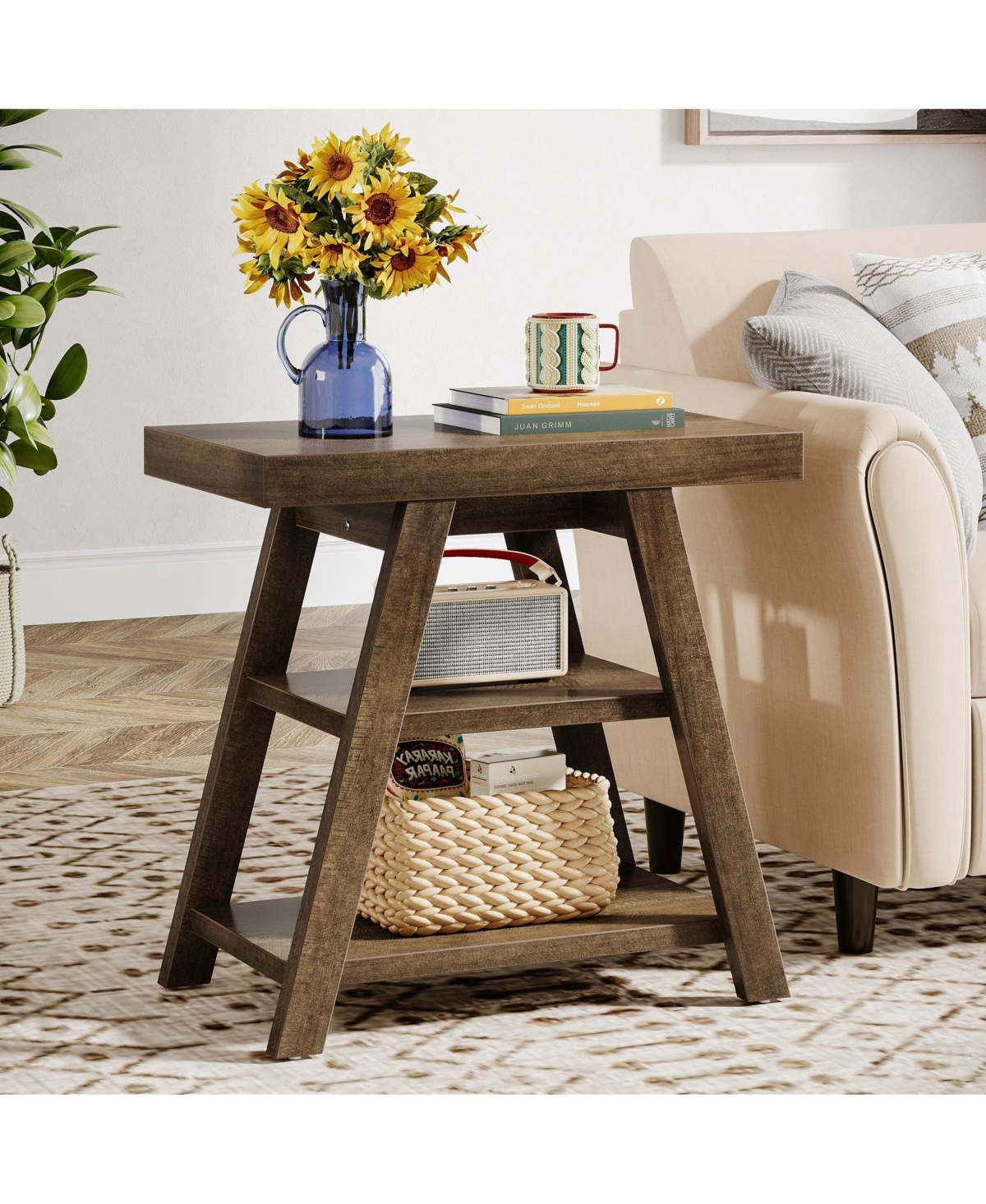 Slickblue 3-Tier Wood End Table with Storage Shelf for Living Room