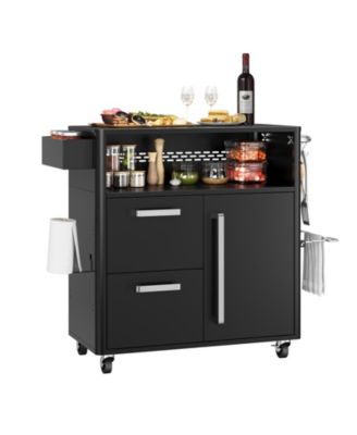 Stainless Steel Kitchen Island with Storage Cabinet for Kitchen with Hooks, Spice Rack