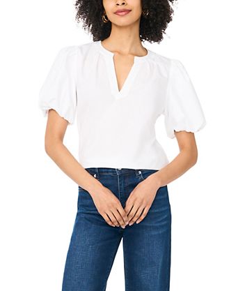 Women's Organdy Short-Sleeve Puff Blouse