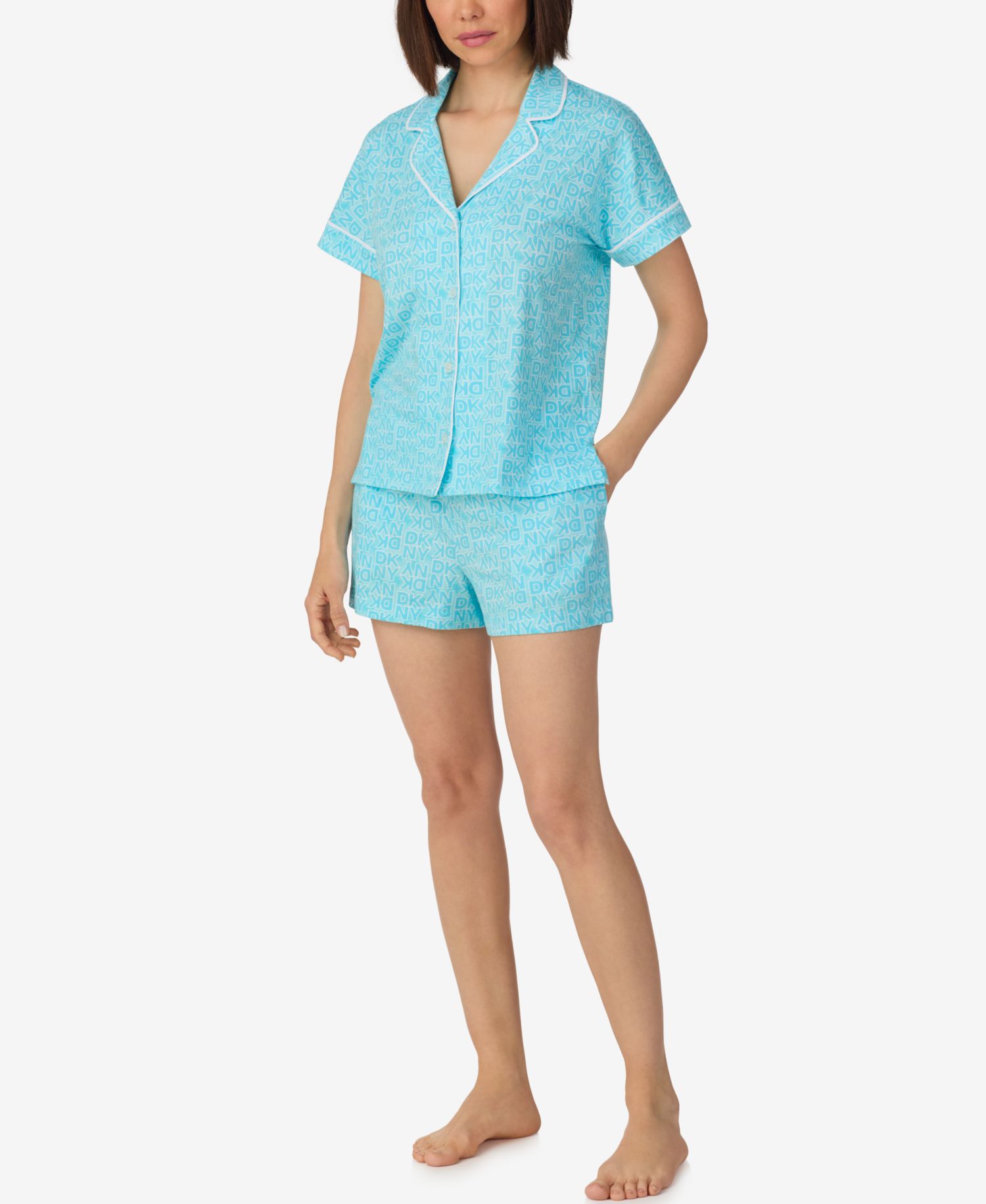Women's Sleepwear Notch Collar Top and Shorts, 2-Piece Set