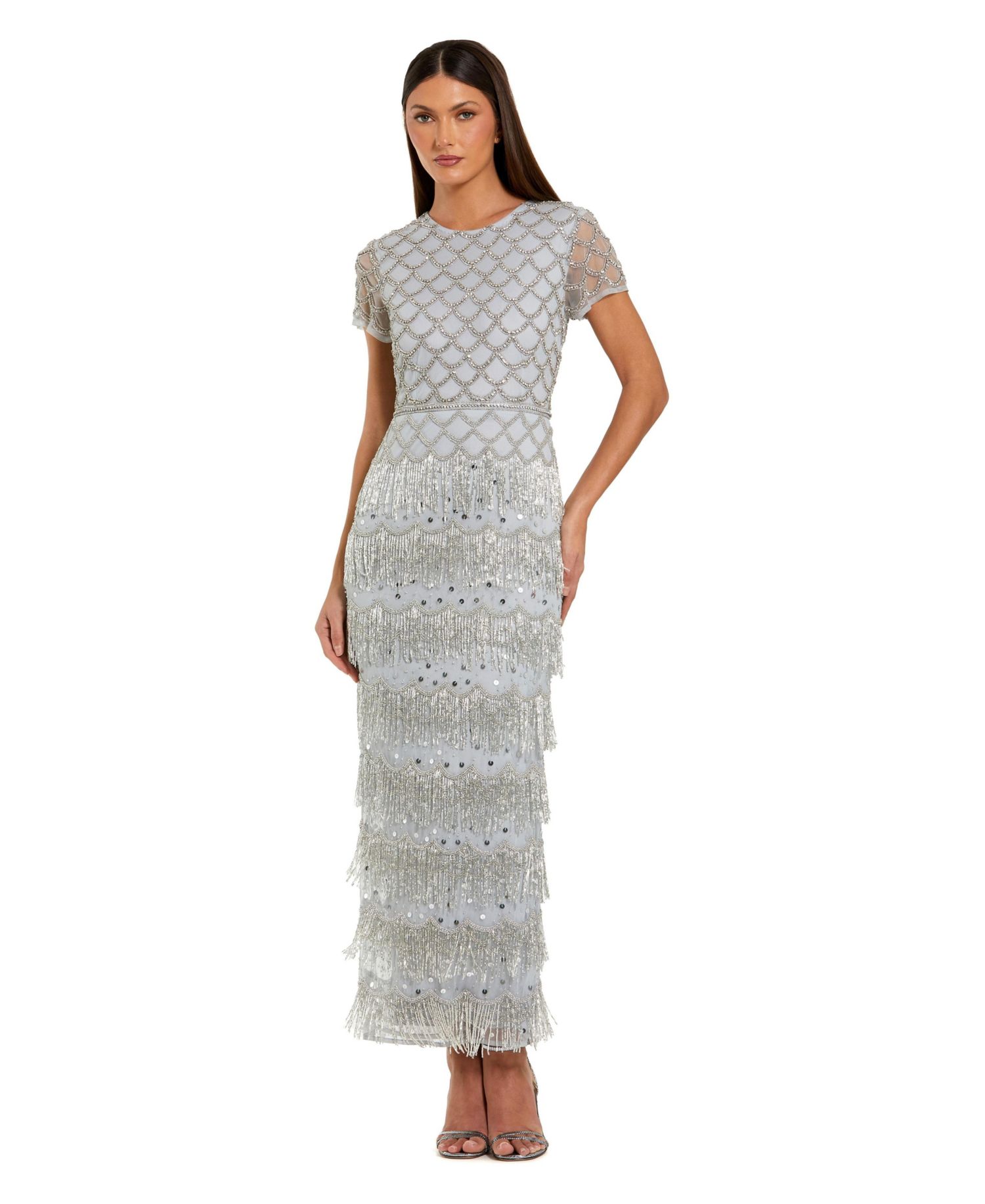 Women's Fringe Embellished Mesh Maxi Dress