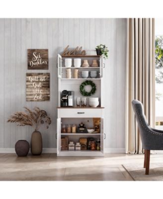 Kitchen Pantry Cabinet with Microwave Stand - Buffet Storage, Glass Doors and Shelves, Appliance Organizer for Dining Room and Coffee Bar