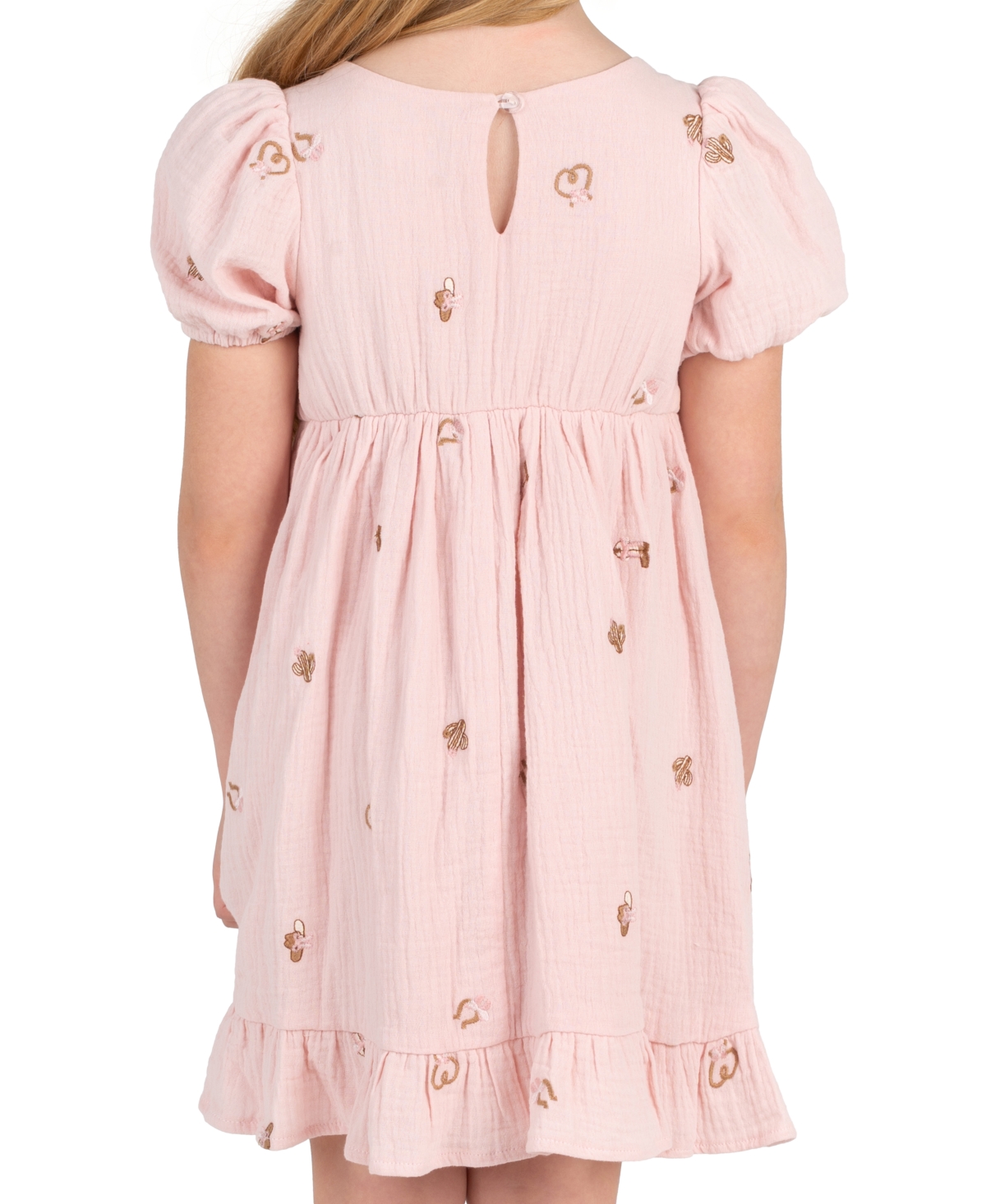 Rare Editions Girls' 2T-6x Embroidered Gauze Puff Sleeve Dress With Bag