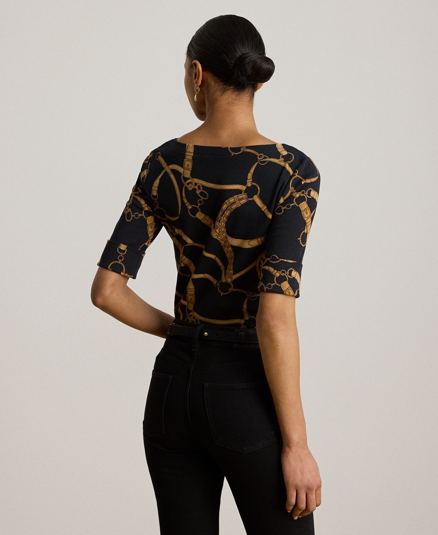 Petite Boat Neck Belting Print T-Shirt