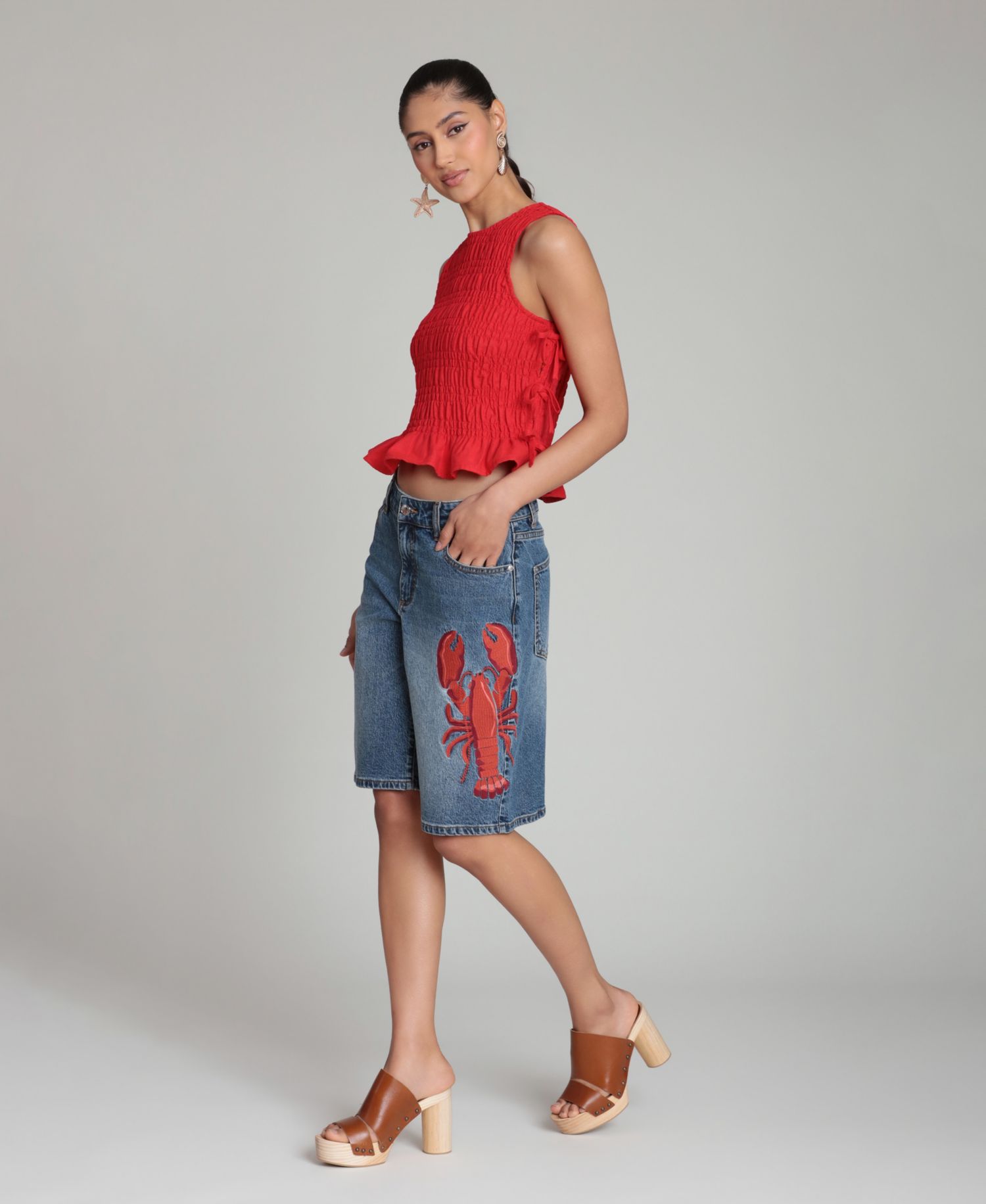 Women's Ruched Side-Tie Crewneck Top