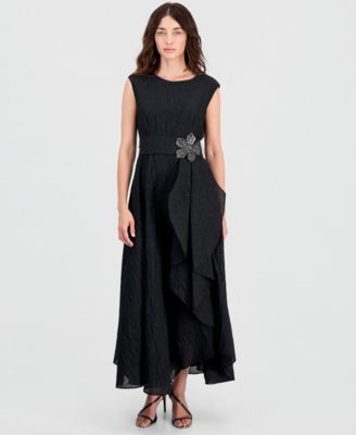 Women's Boat-Neck Embellished Crinkle Taffeta Dress