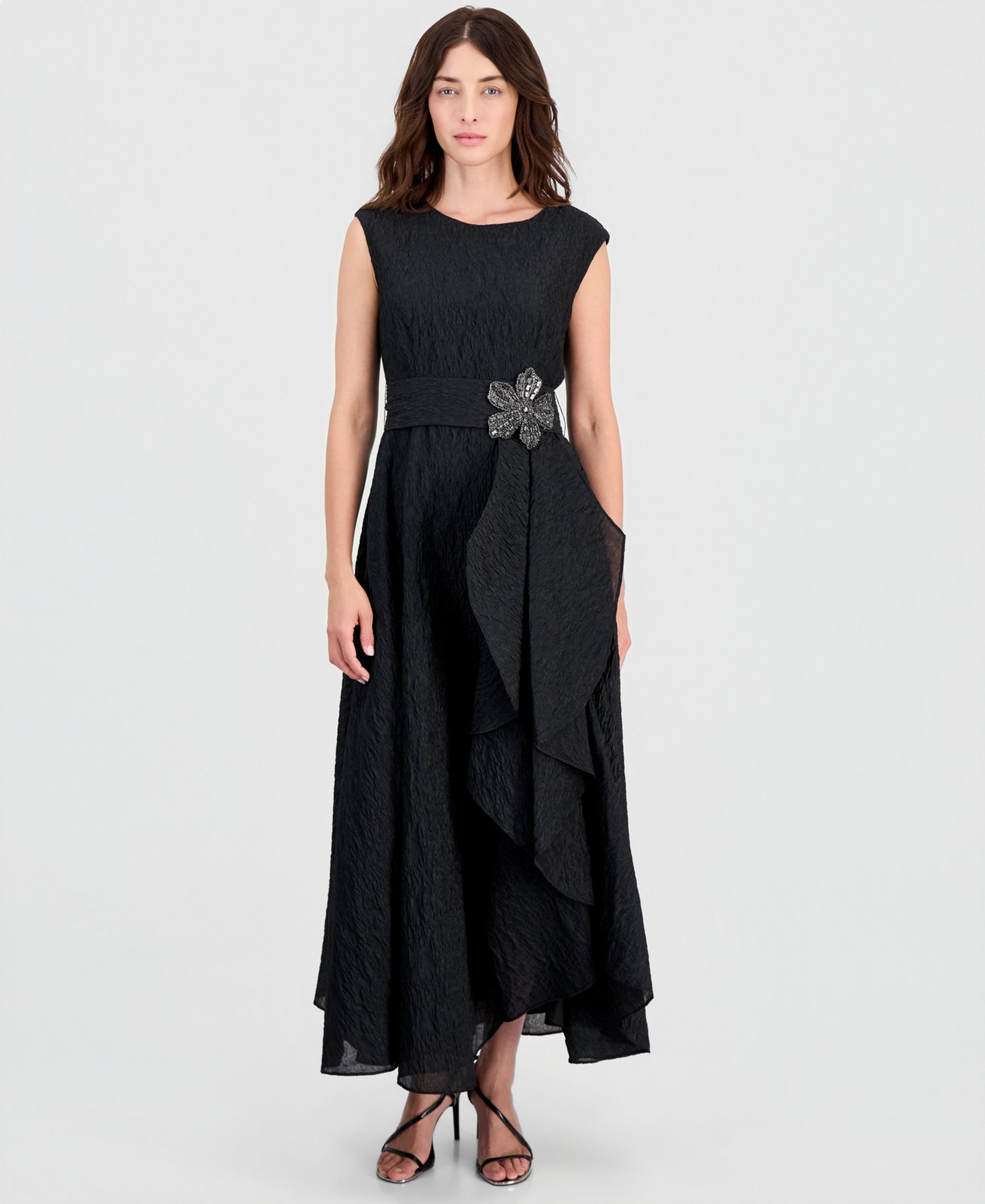 Women's Boat-Neck Embellished Crinkle Taffeta Dress