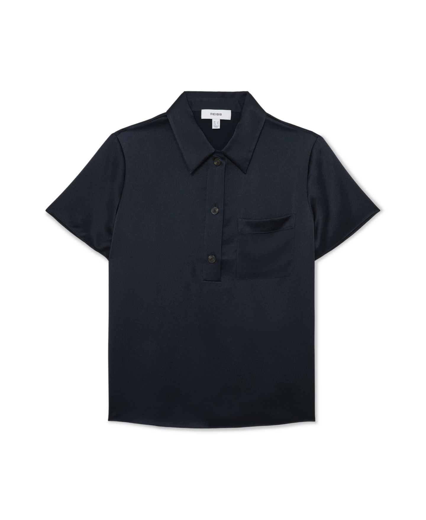 Женская рубашка REISS Silk Half-Button Short-Sleeve, цвет: Тёмно-синий — фото 4