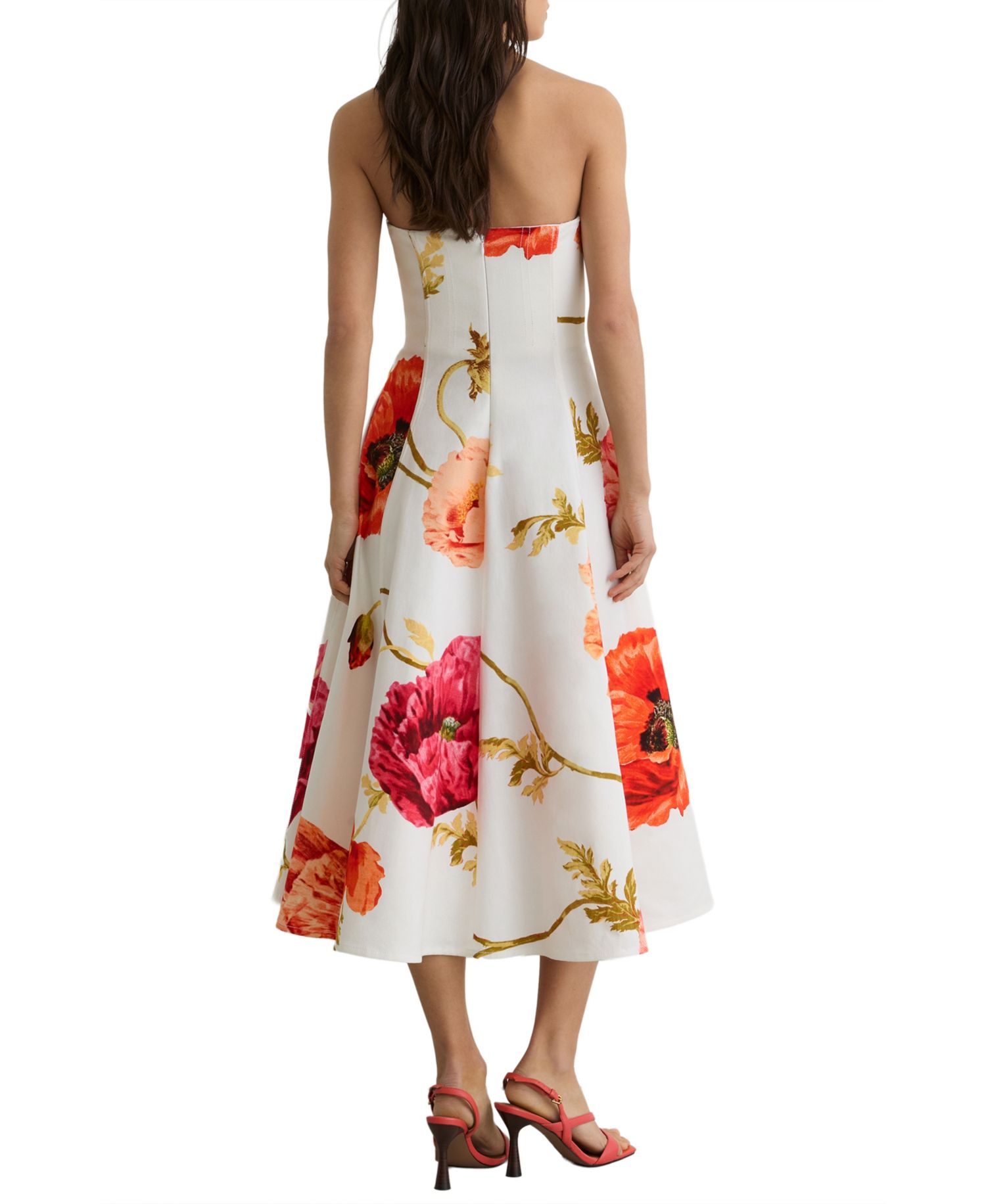 Women's Cotton Floral Bustier Midi Dress with Stretch