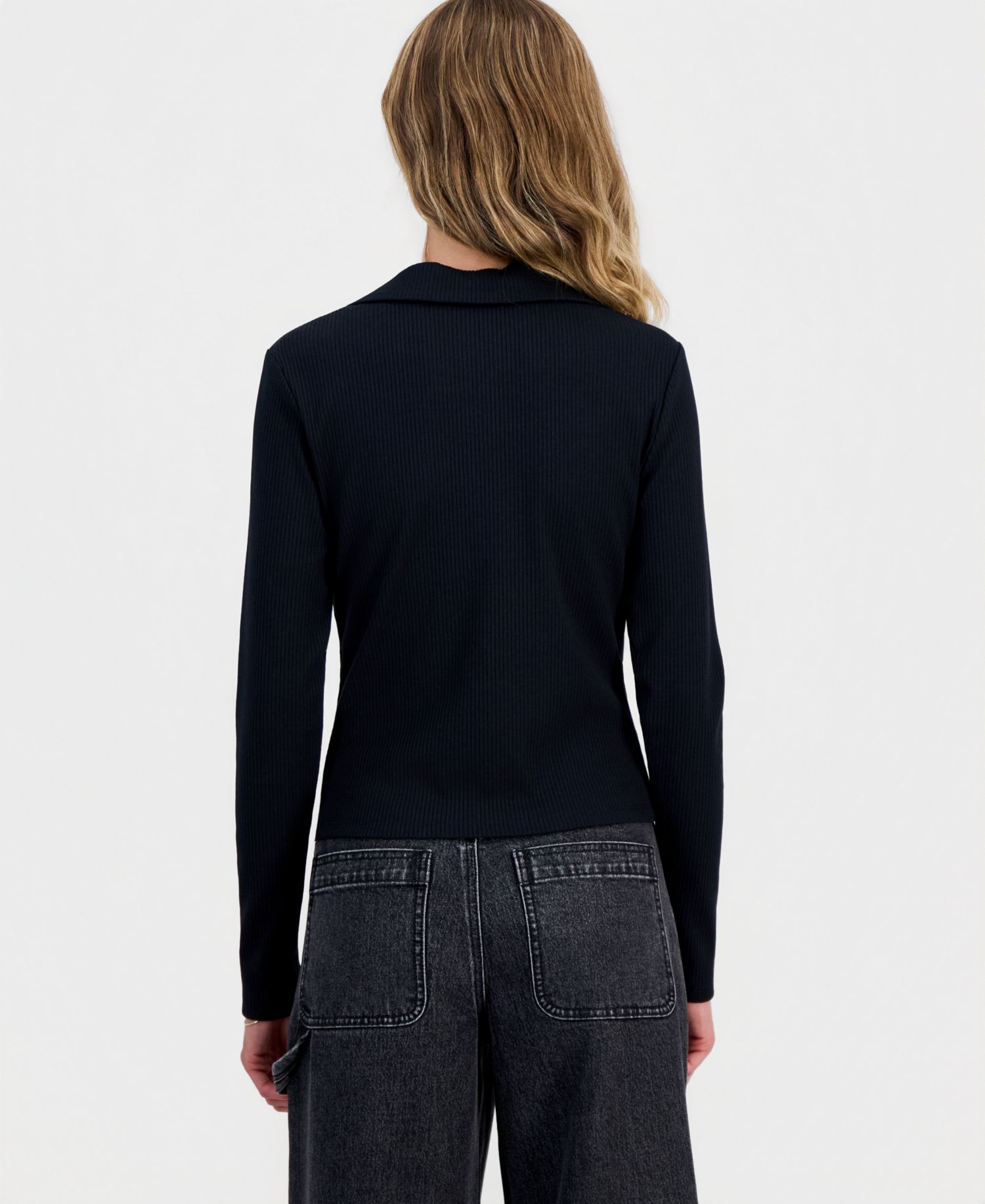 Juniors' Zip-Front Ribbed Knit Top