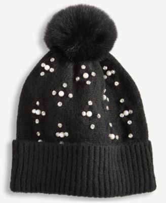 Women's Imitation-Pearl Cable-Knit Beanie
