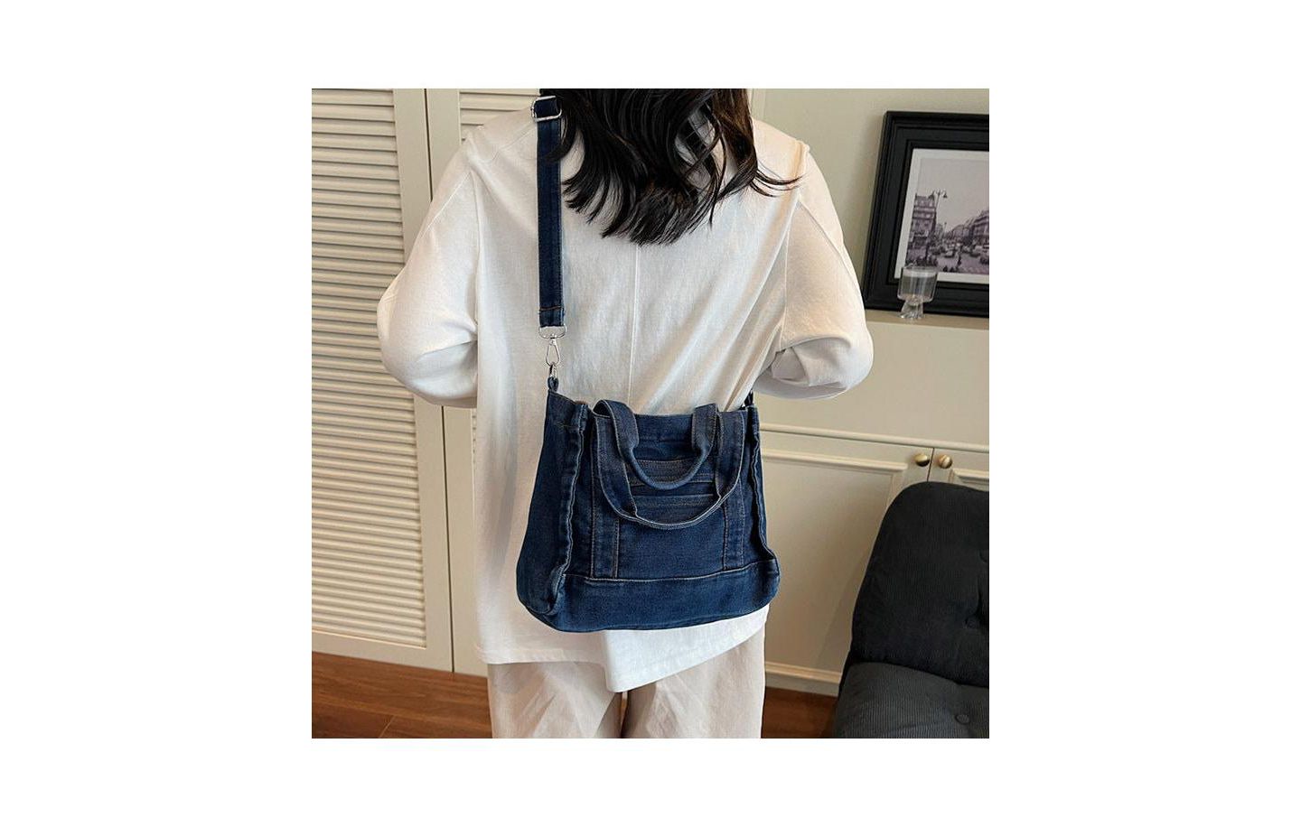 Женская сумка SUSU Rework Crossbody Shoulder Washed Mini Satchel Top Handle Everyday Casual Handbag, цвет: Тёмная варка джинсовый / Индиго синий — фото 2