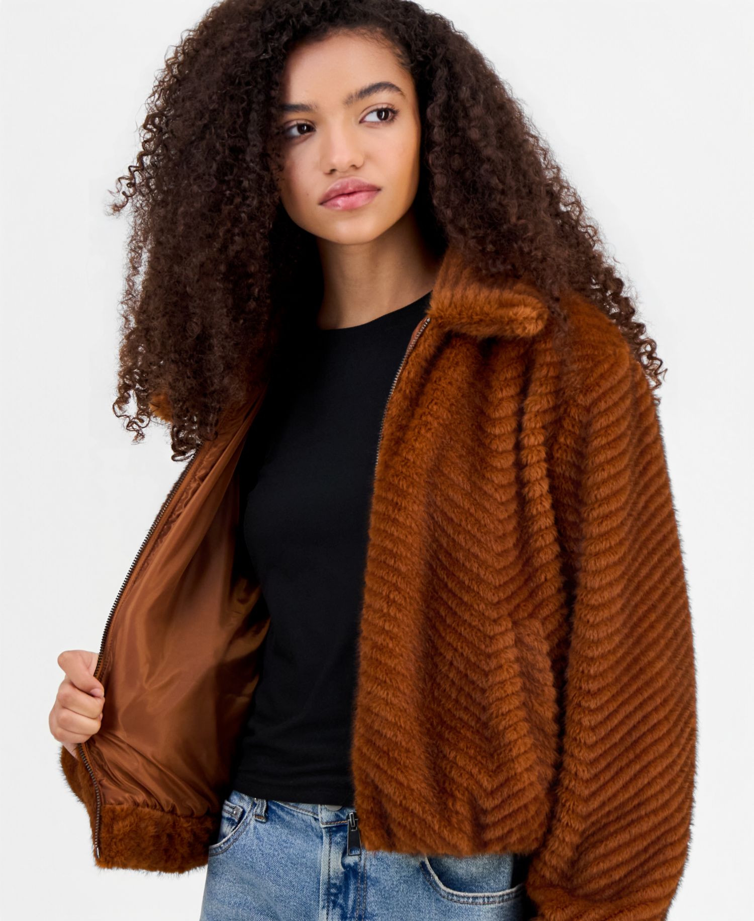 Women's Faux-Fur Chevron Jacket