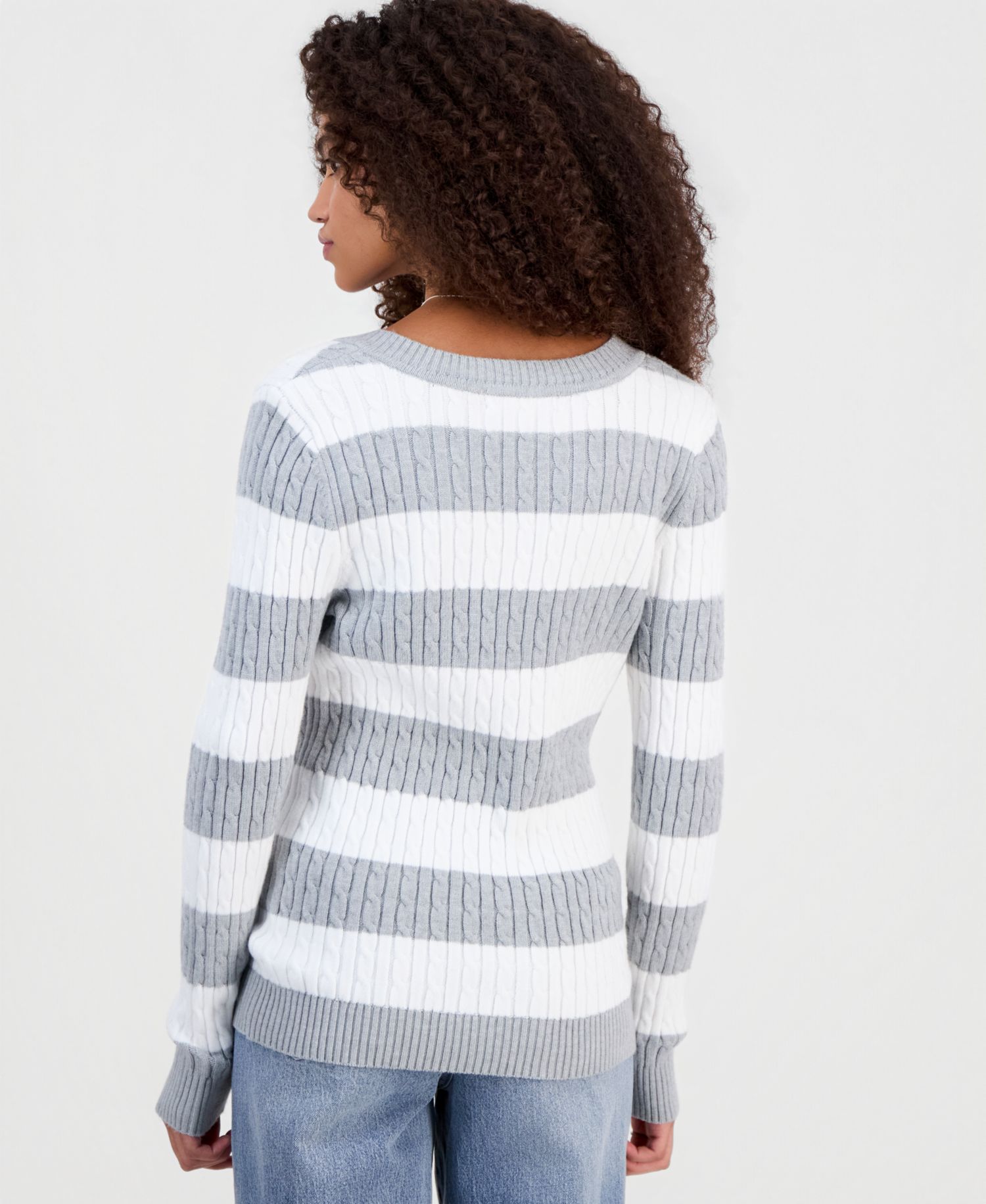 Juniors' Longline V-Neck Cable-Knit Sweater
