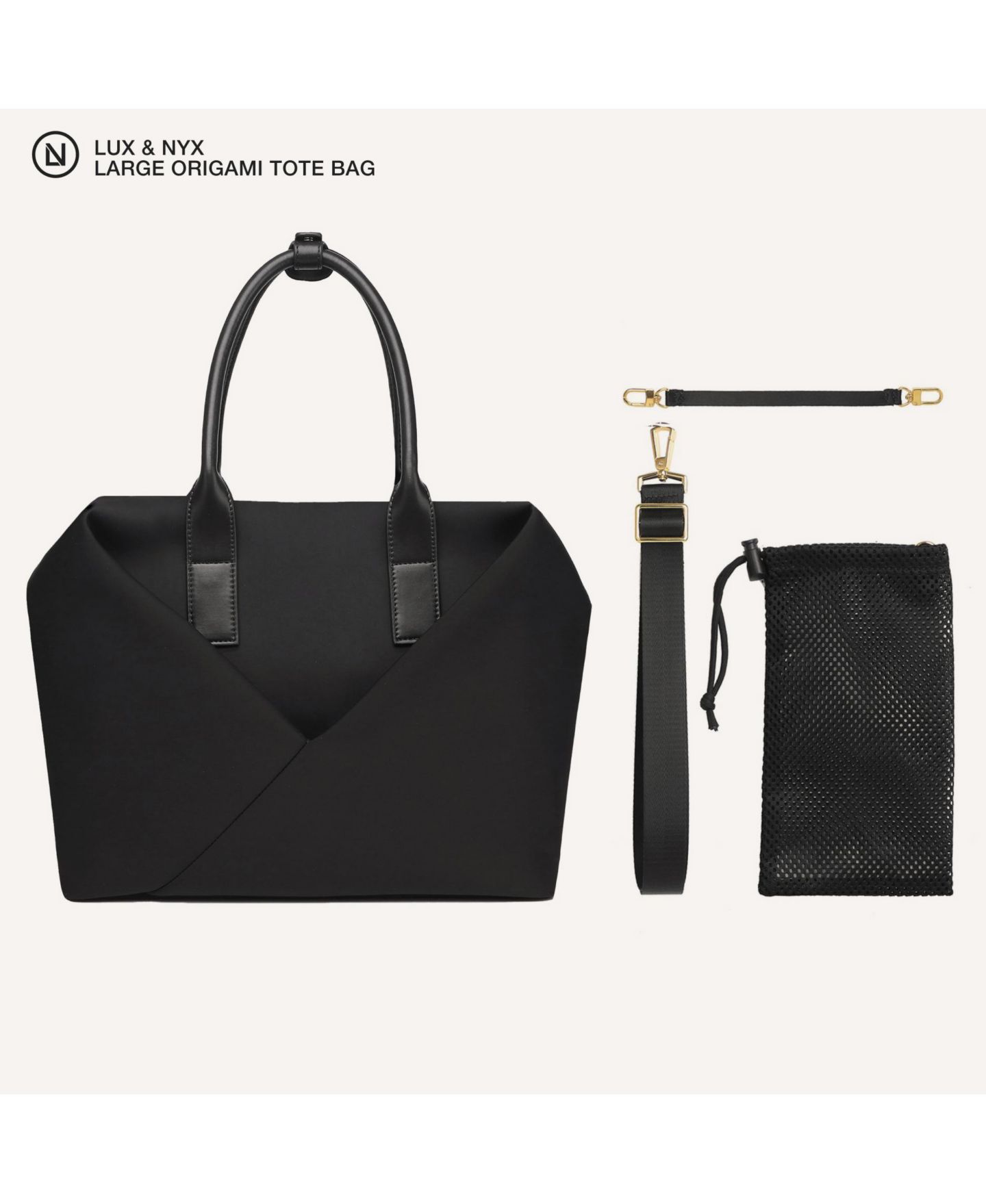 Женская сумка Lux & Nyx Large Origami Tote 15" Laptop Bag for Women, цвет: Чёрный золотой — фото 10