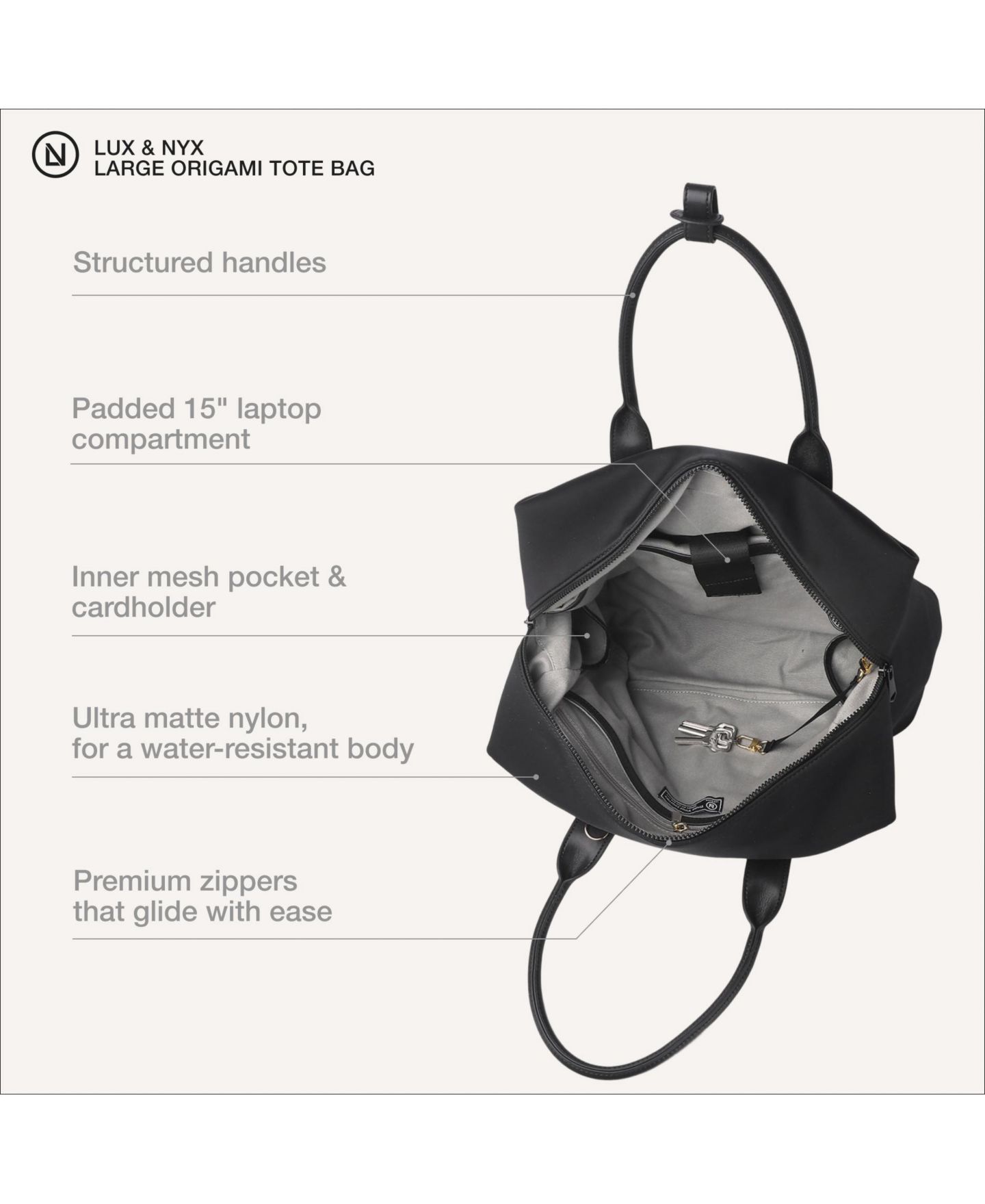 Женская сумка Lux & Nyx Large Origami Tote 15" Laptop Bag for Women, цвет: Чёрный золотой — фото 11