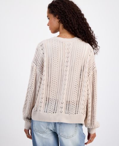 Hippie Rose Juniors' Pointelle Open-Front Cardigan