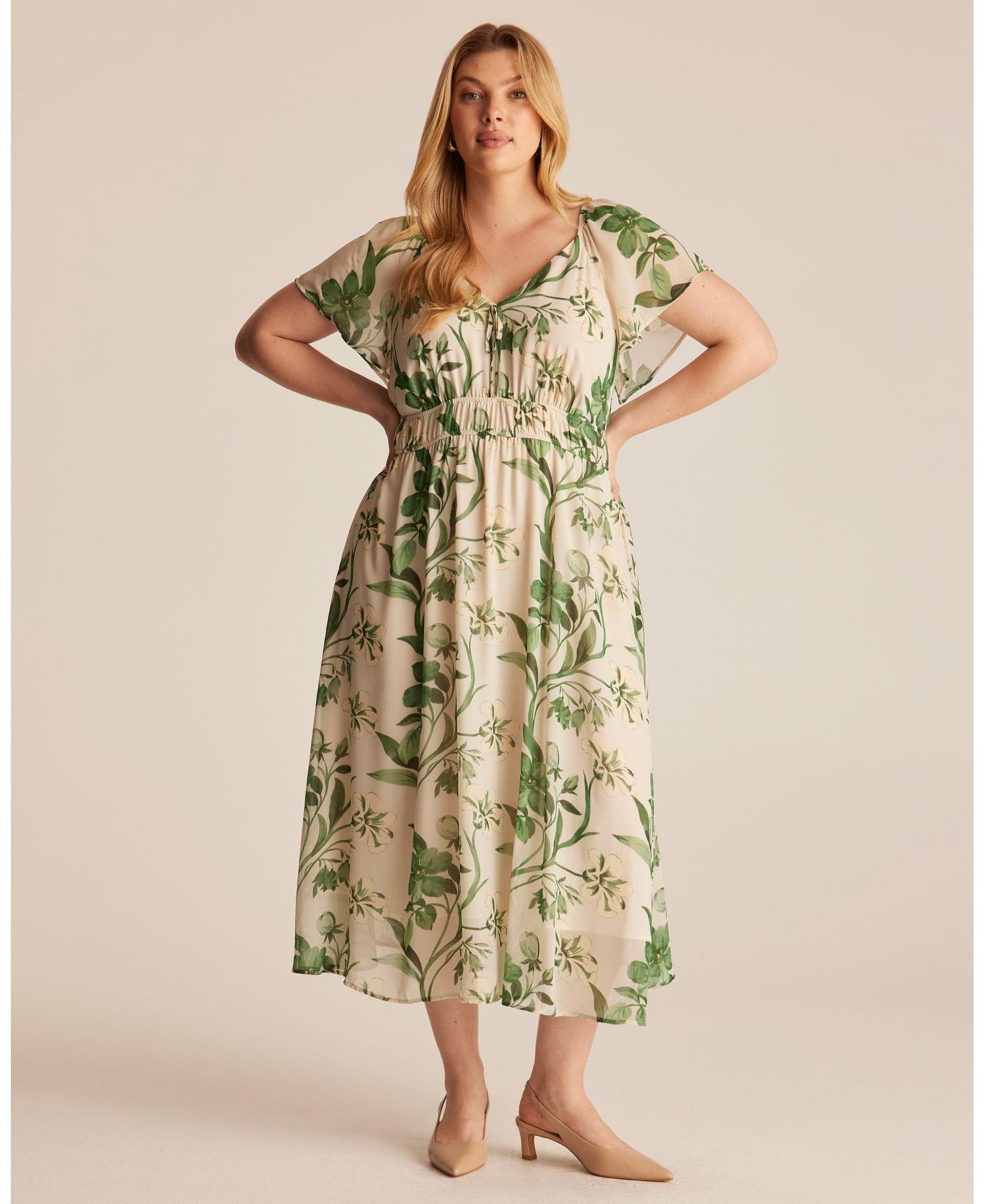 Women's Anaya Petal Flutter Sleeve Summer Midi Dress