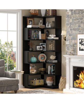 6-Tier Corner Bookshelf, Space-saving Bookcase Display Storage Shelf