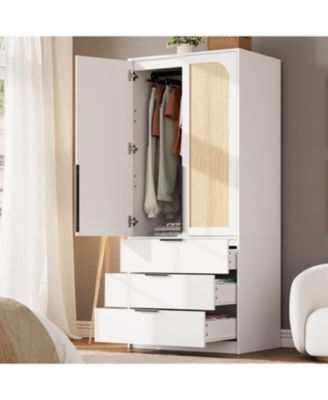 Armoire Wardrobe Closet, 69.5 inch Wooden Wardrobe Cabinet with 3 Drawers, Hanging Rod, 2 Doors Clothing Storage Cabinet for Bedroom