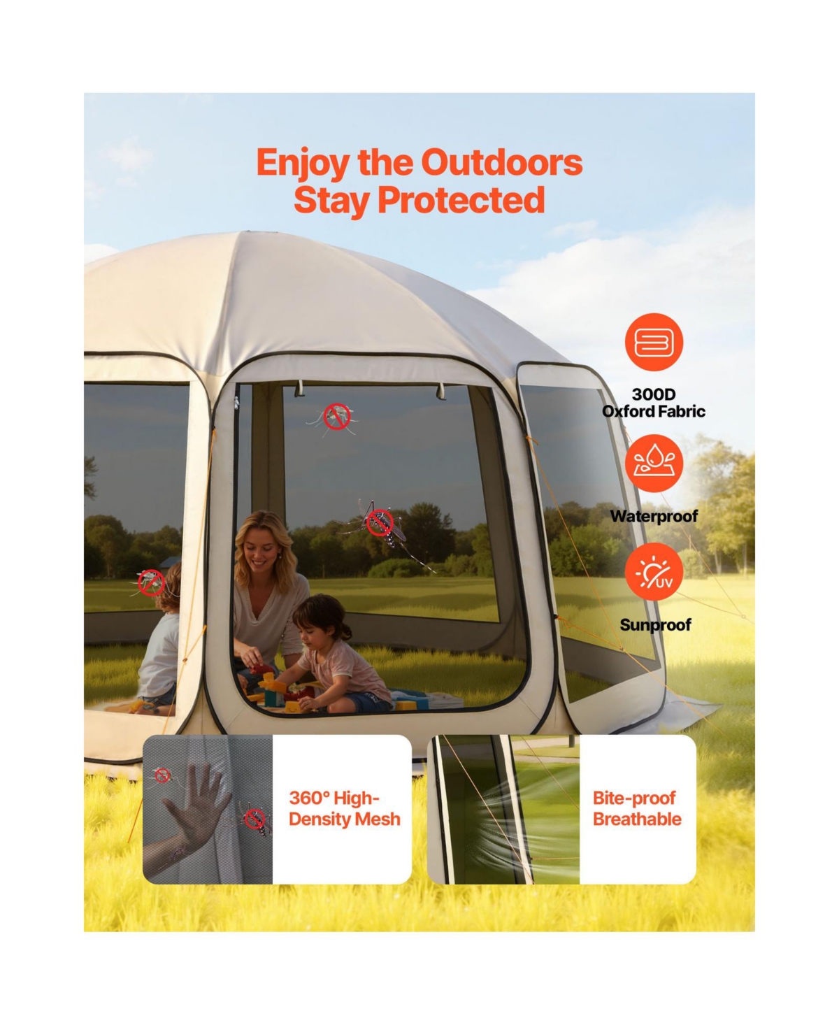 Cozito Screen House Tent, 15 x 13.8 feet 12-15 Person Pop Up Canopy with Carry Bag