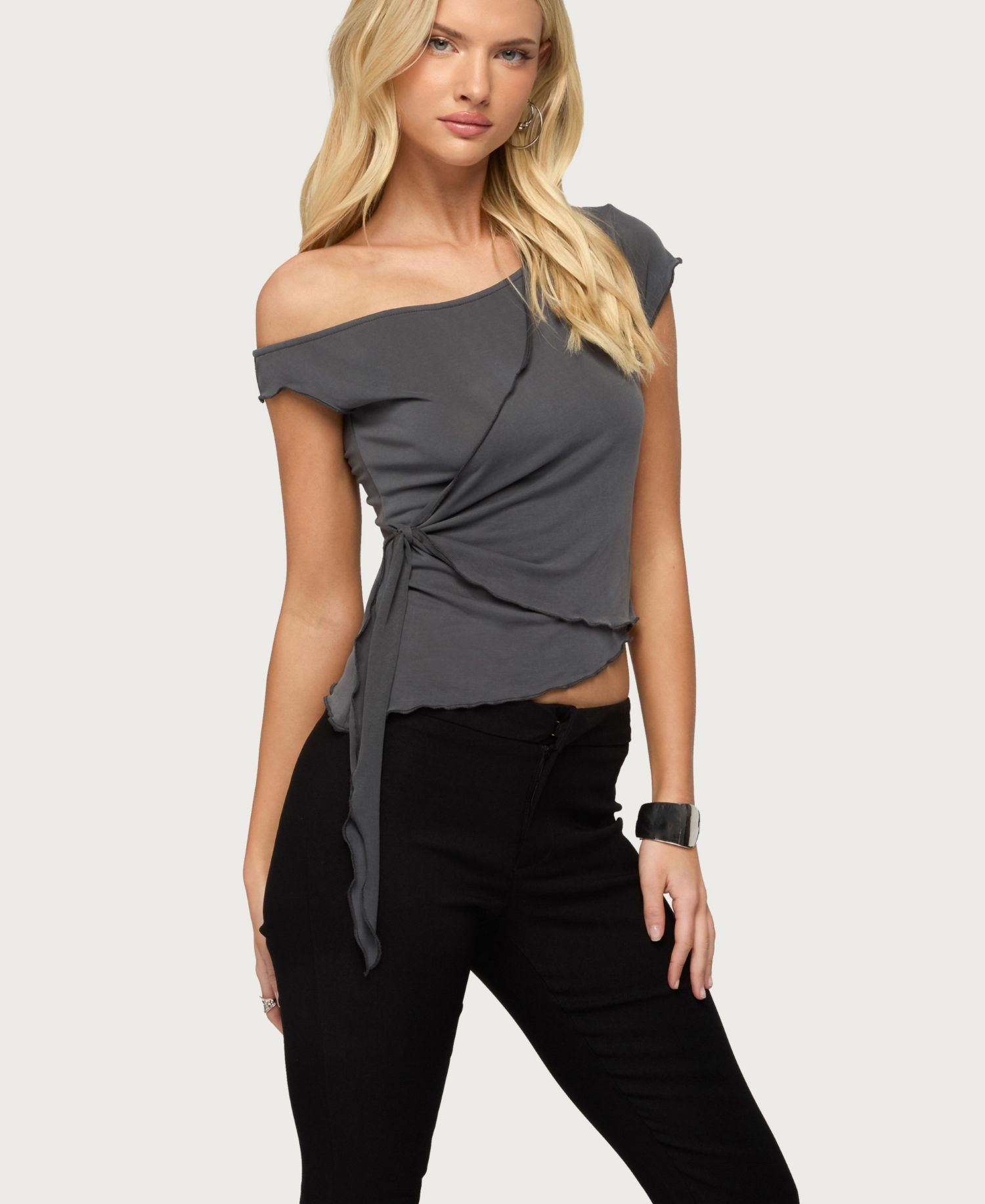 Womens Asymmetric Off Shoulder Wrap Top