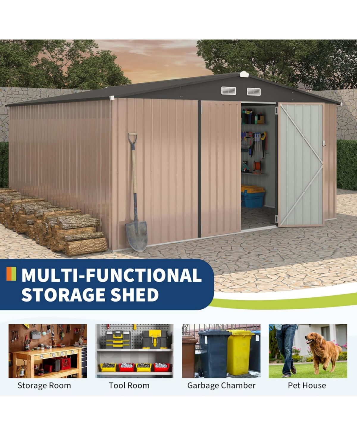 gaomon Metal Storage Sheds Outdoor, Metal ToolShed with Lockable Door, Metals Yard Sheds Metals Garden Shed Kit