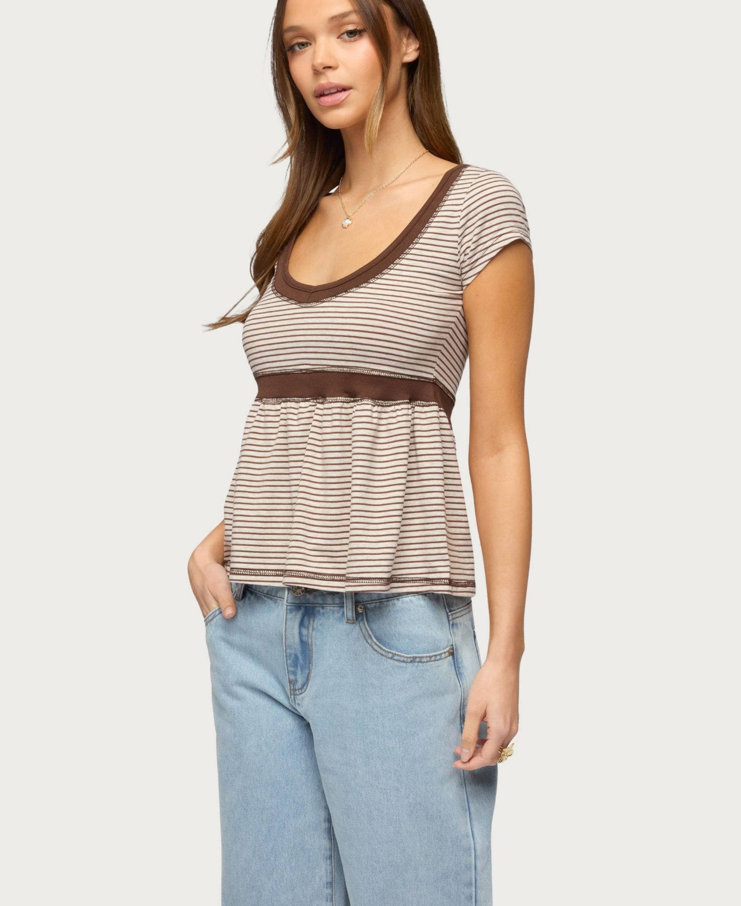 Women's Sady Contrast Striped Babydoll Top
