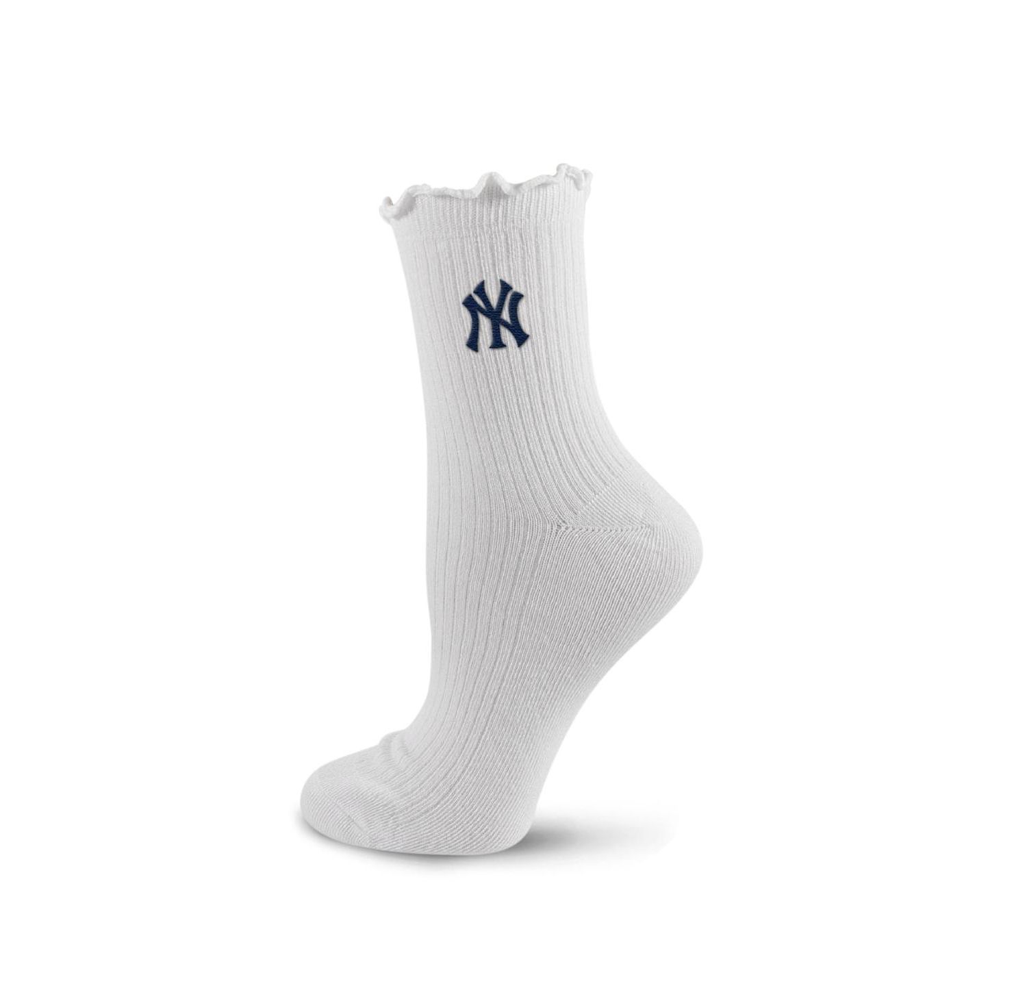 Women's White New York Yankees Logo Lettuce Hem Quarter Socks