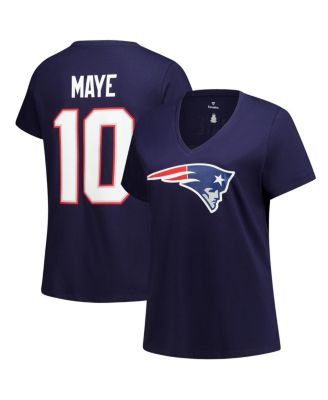 Women's Drake Maye Navy New England Patriots Plus Size Name & Number V-Neck T-Shirt