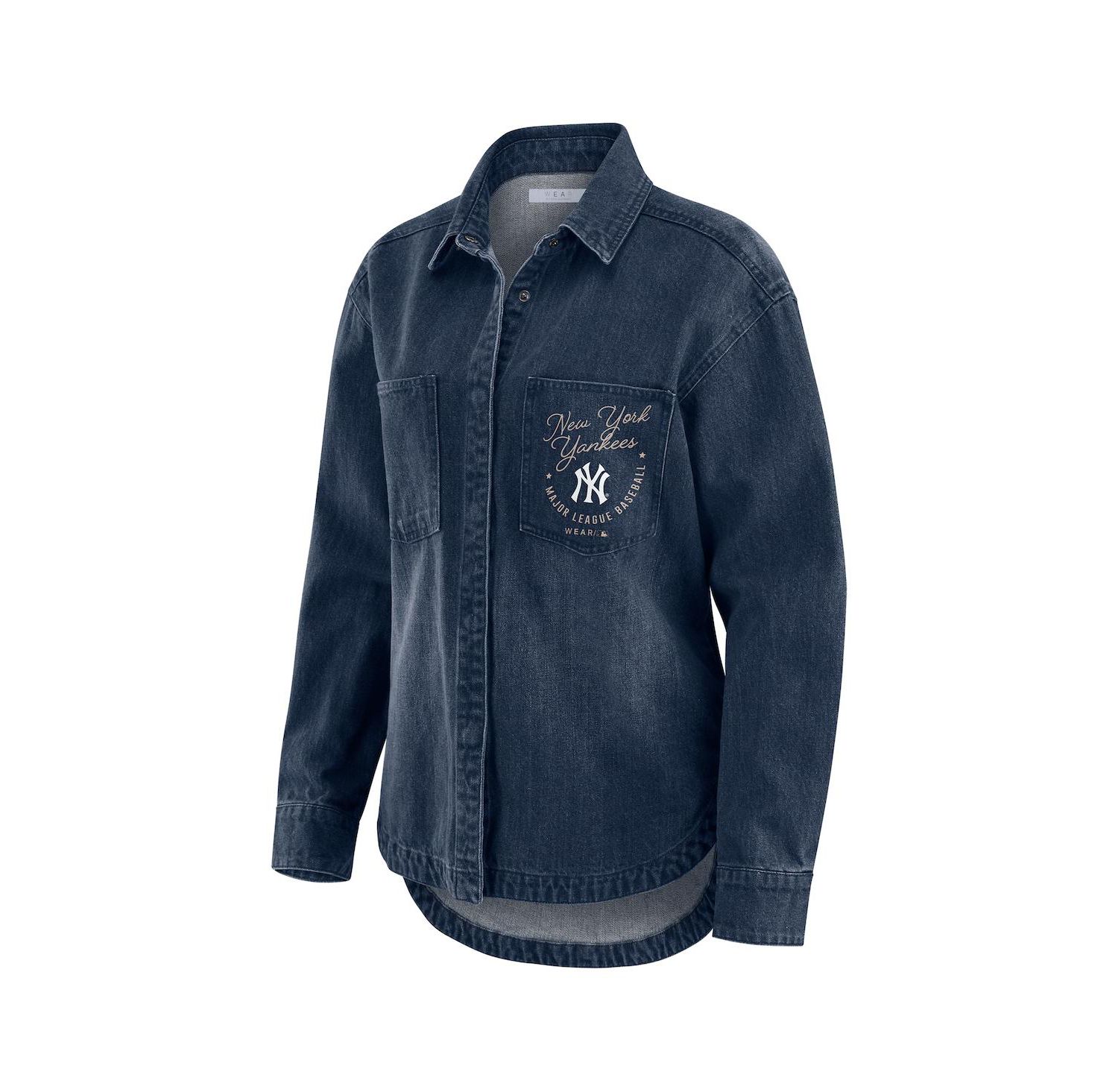 Women's Denim New York Yankees Washed Oversized Denim Full-Snap Shacket