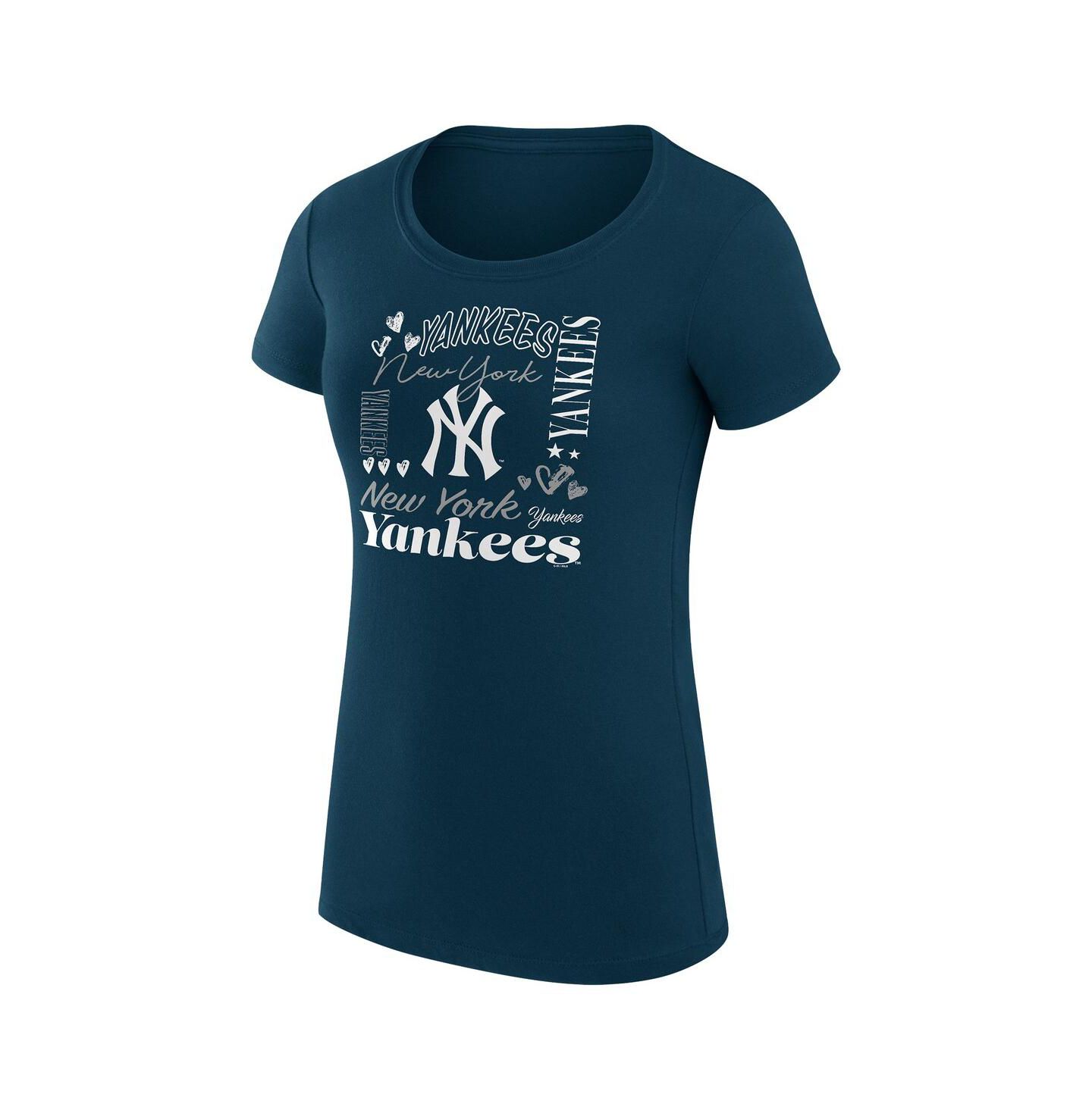 Женская футболка G-III 4Her by Carl Banks Navy New York Yankees Super-Slim Fit Lightweight Collage Team Graphic Crew Neck — фото 2