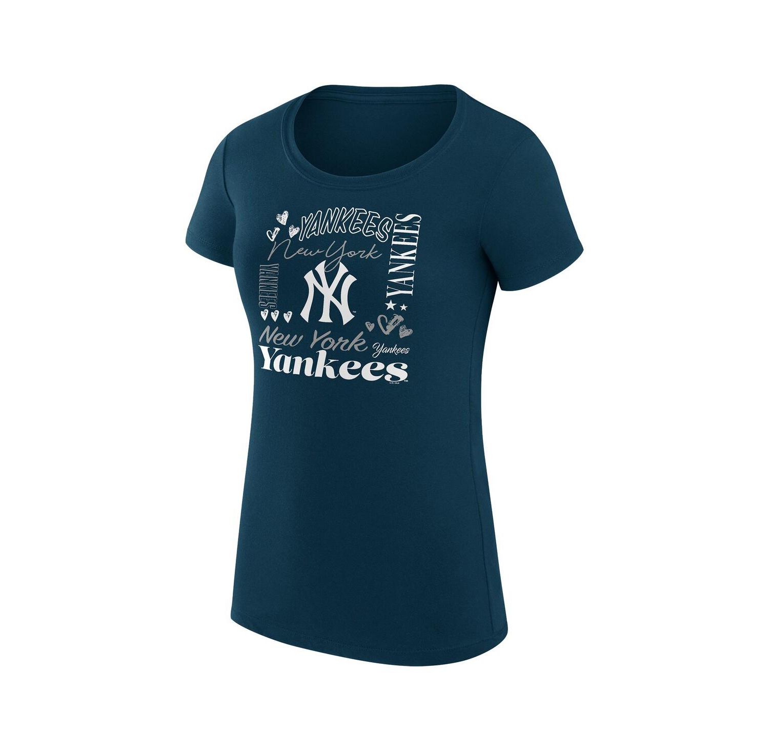 Women's Navy New York Yankees Super-Slim Fit Lightweight Collage Team Graphic Crew Neck T-Shirt