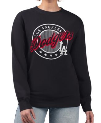 Women's Black Los Angeles Dodgers Pinstripe Circle Team Fleece Pullover Sweatshirt
