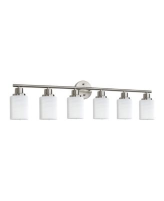 39 Inch Modern 6 Light Vanity Wall Sconce Brushed with Frosted Glass Shades for Bathroom or Hallway Lighting No Bulbs