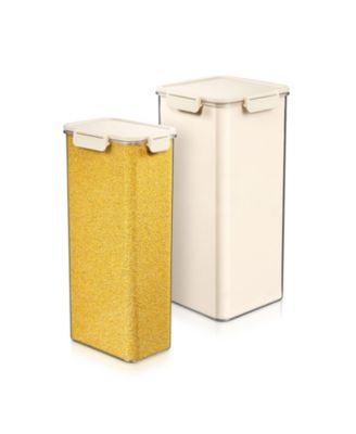 2 Piece Narrow and Square Tall Airtight Food Storage Container – Clear Stackable Canister for Pantry, Rice, Pasta, Cereal and Snacks