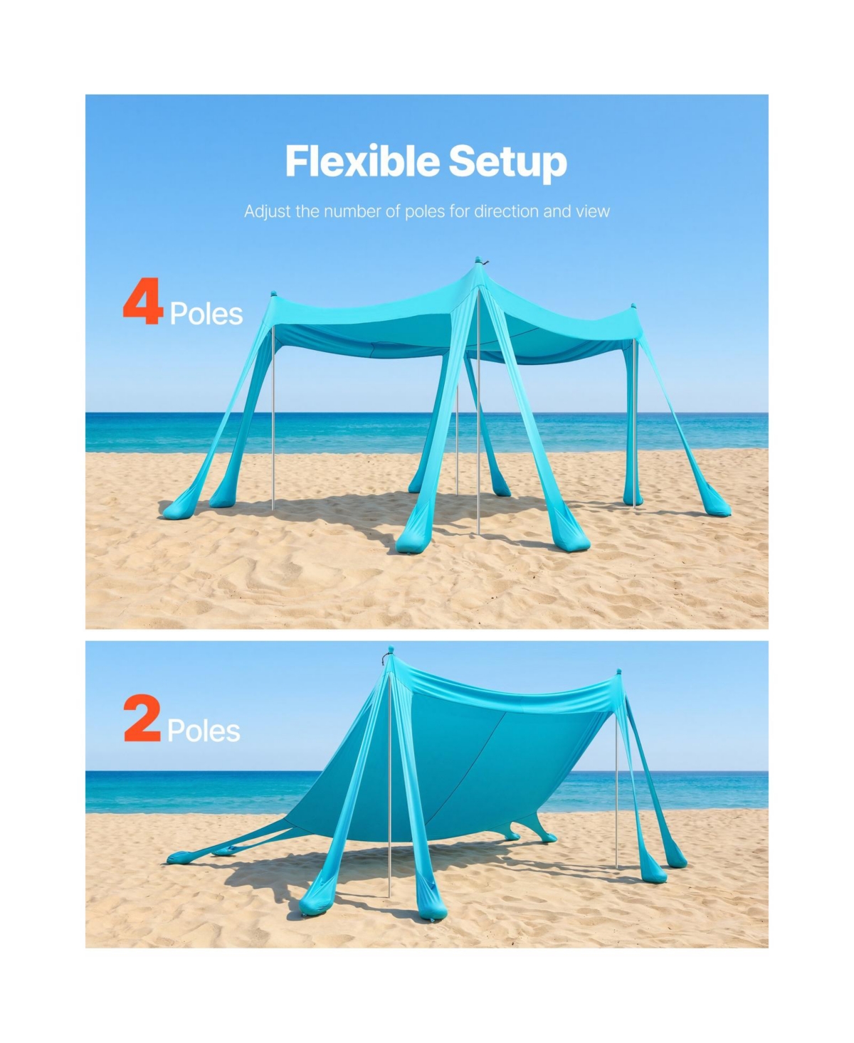 Cozito Beach Tent Sun Shelter 10 x 10 feet with Sandbags and Stability Poles