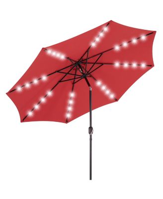 9.5 Feet Solar Patio Umbrella with 32 LED Lights Tilt Crank UV Resistant