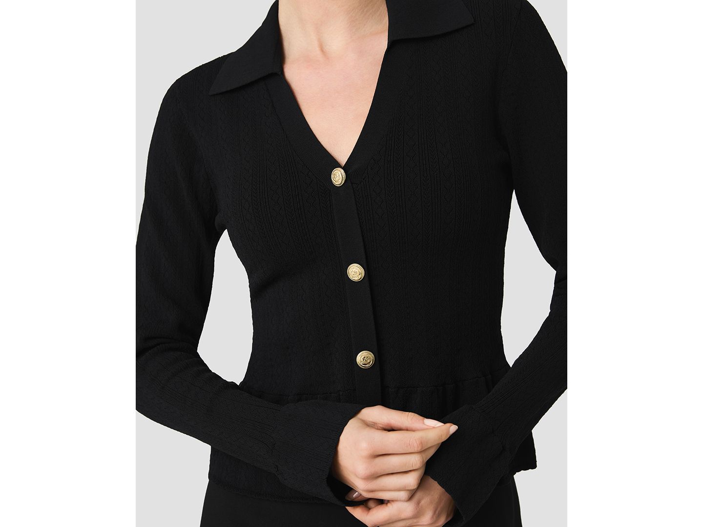 Женский топ French Connection Crinkle Knit Pointelle Long-Sleeve, цвет: Чёрный — фото 6