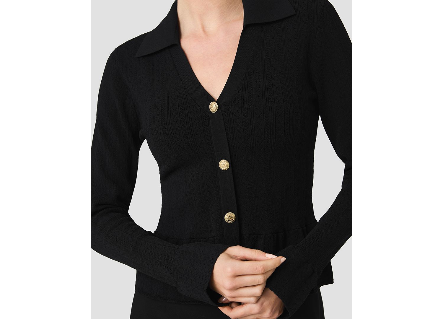 Women's Crinkle Knit Pointelle Long-Sleeve Top