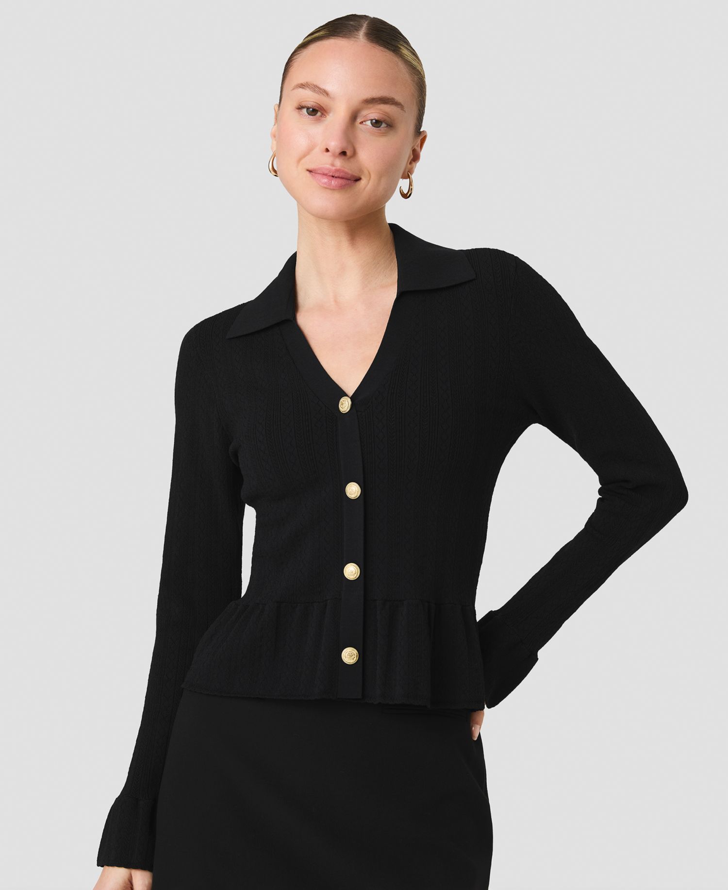 Women's Crinkle Knit Pointelle Long-Sleeve Top