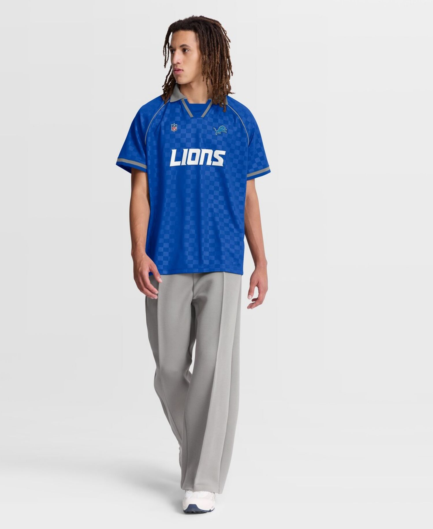 Men's Blue/Gray Detroit Lions Homerun Raglan V-Neck Polo Shirt