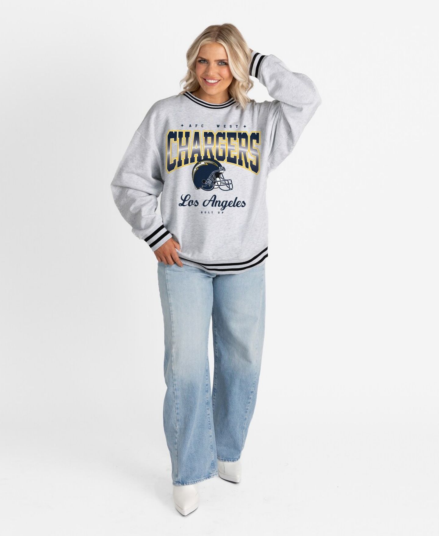 Женская толстовка Gameday Couture Ash/Black Los Angeles Chargers Oversized Gridiron Drive Ringer Stripe — фото 3