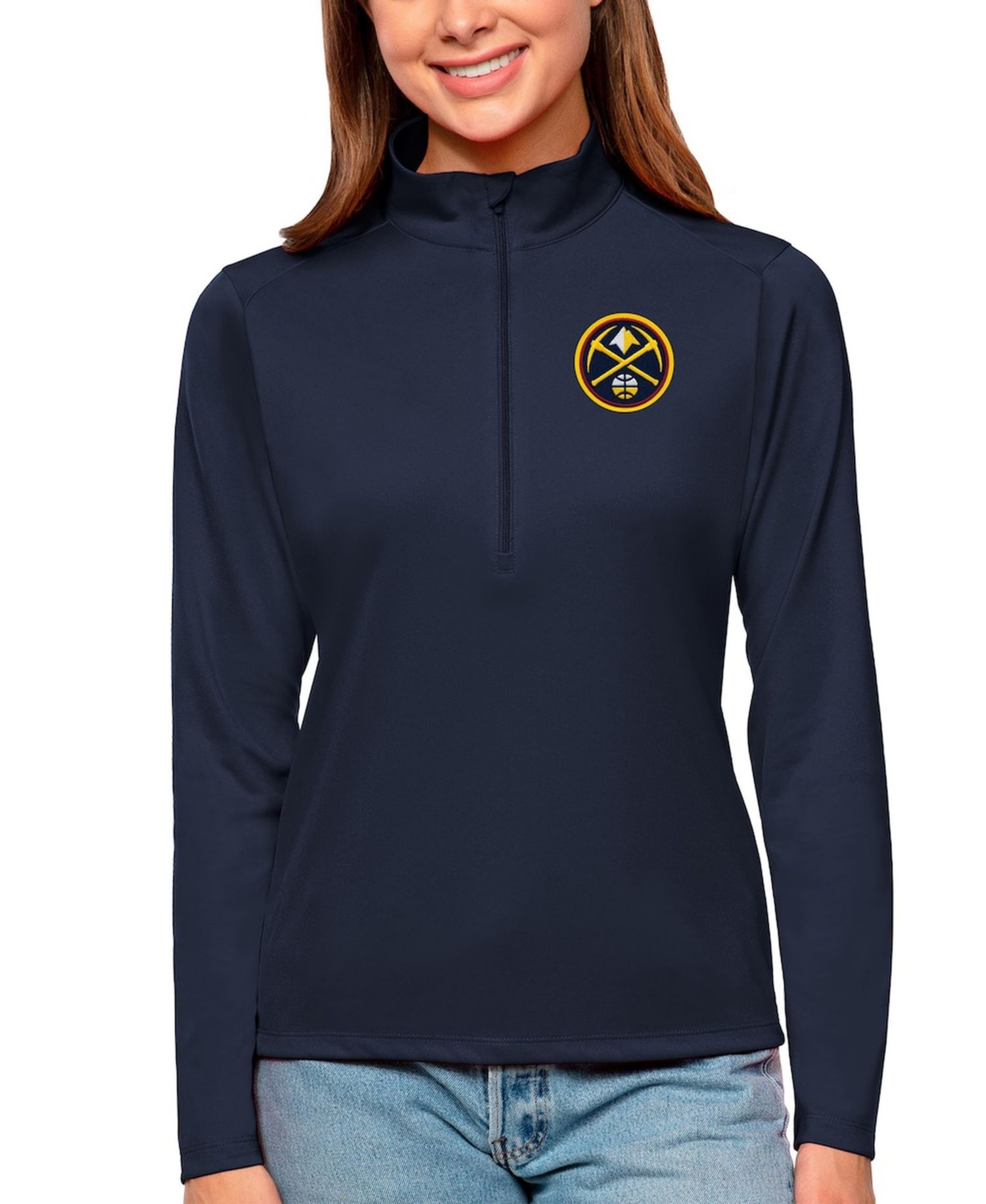 Women's Navy Denver Nuggets Tribute Half-Zip Top