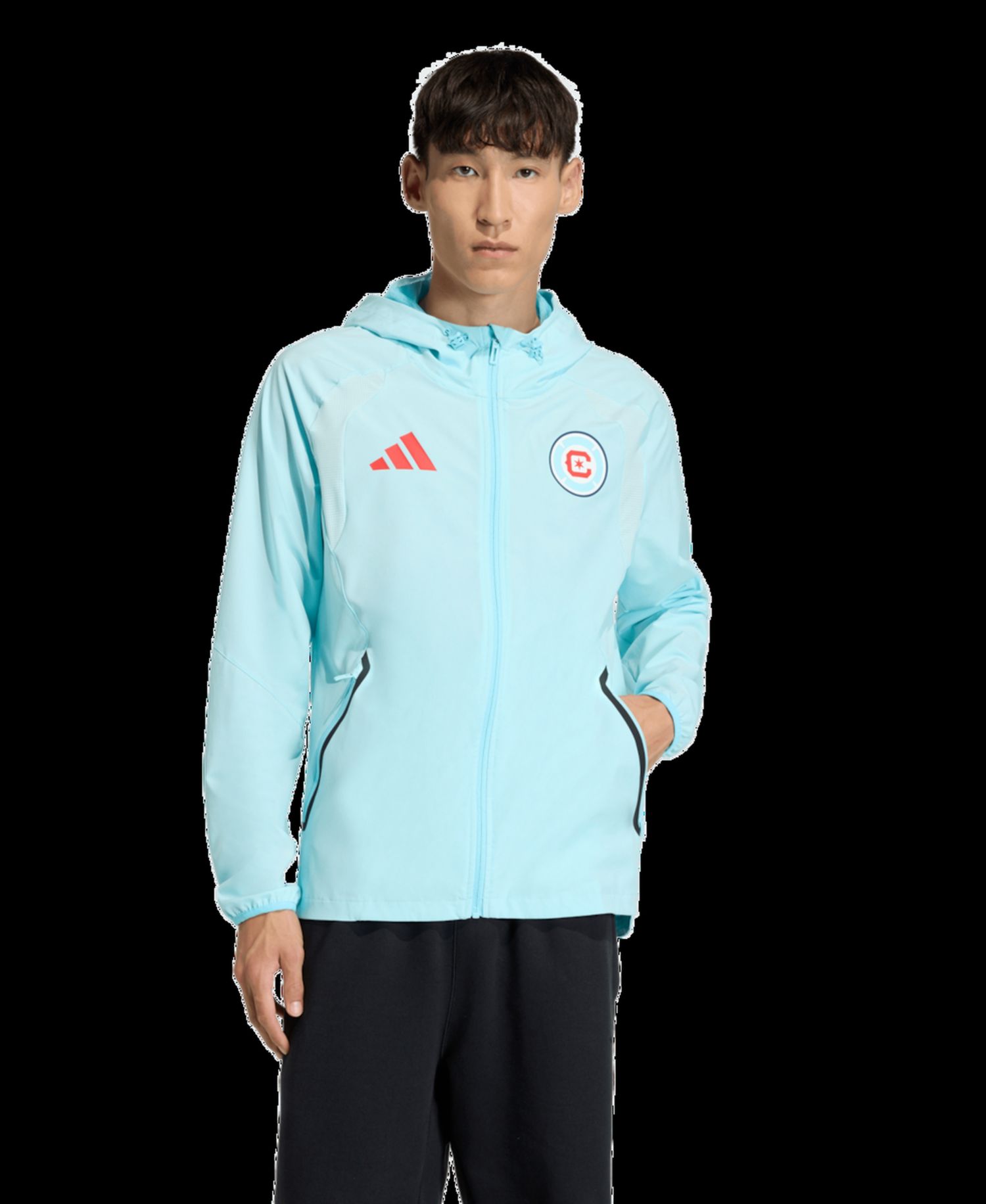 Men's Light Blue Chicago Fire Tiro Travel Full-Zip Hooded Windbreaker Jacket