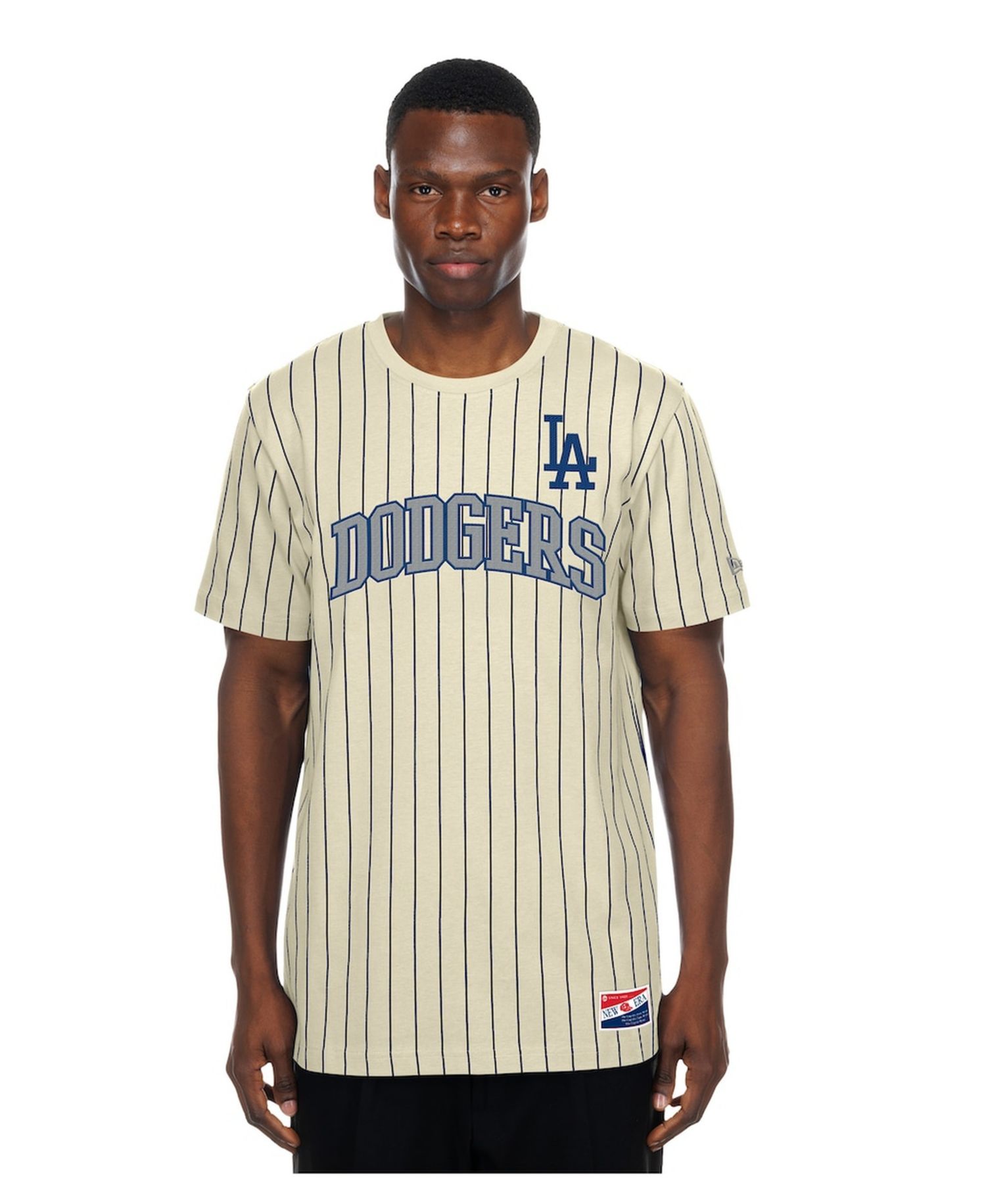 Men's Cream Los Angeles Dodgers Throwback Meshback Pinstripe T-Shirt