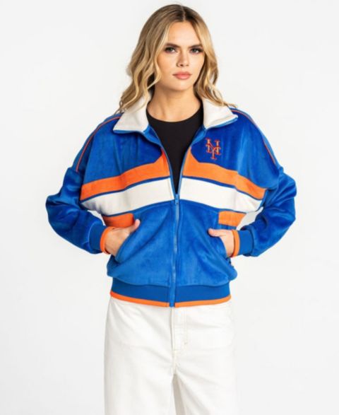 Женские куртки The Wild Collective Women's Royal New York Mets Velvet Cord Full-Zip Jacket