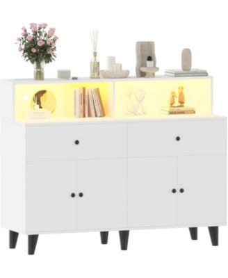6-Drawer Sideboard with Shelves, Mid-Century Modern Buffet Cabinet, Wooden Legs, for Dining Room and Kitchen